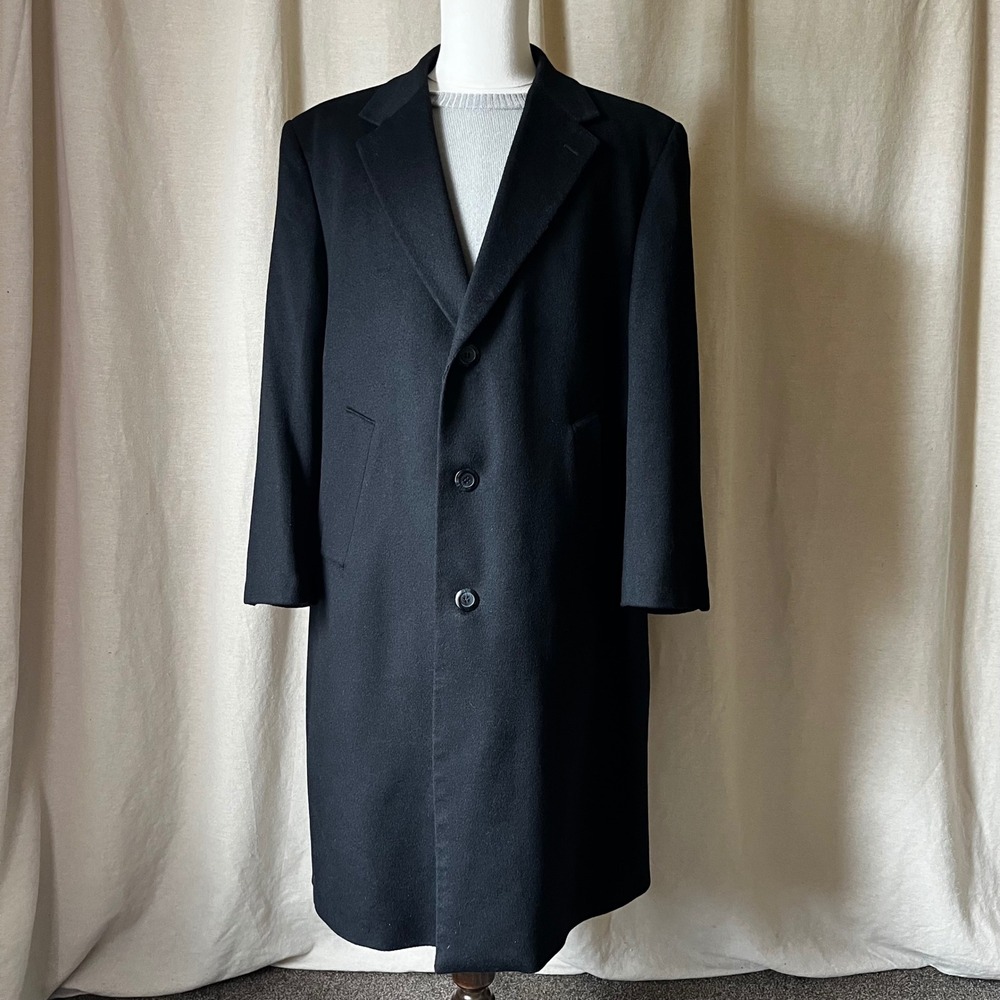 Prontomoda Black‎ Cashmere Lambswool Overcoat Sz 46S Italy 45"